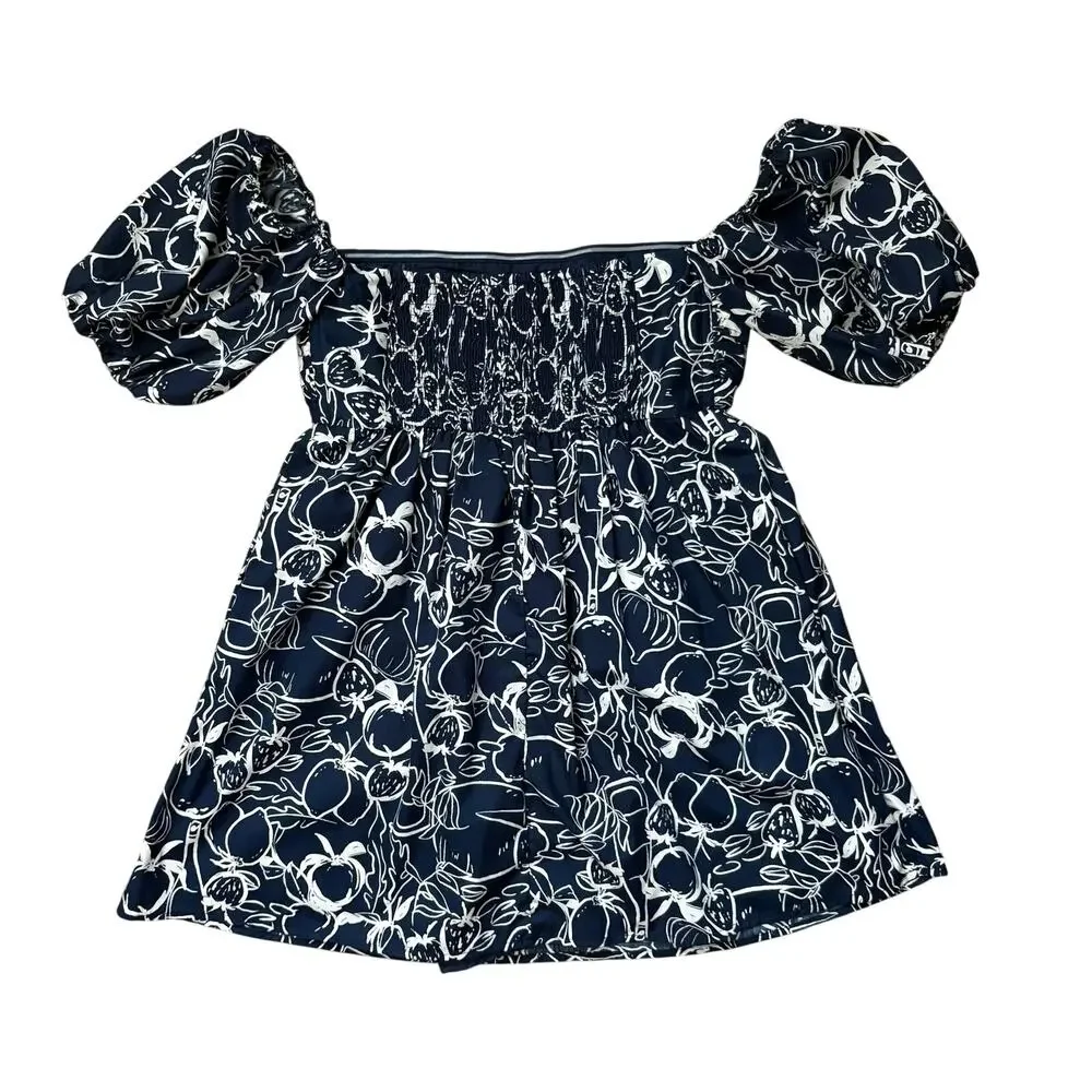Abercrombie & Fitch Emerson Off-The-Shoulder Skort Navy Fruit Print Size M NWT